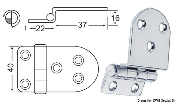 Cerniera inox a sbalzo 59x40 mm - 38.441.58
